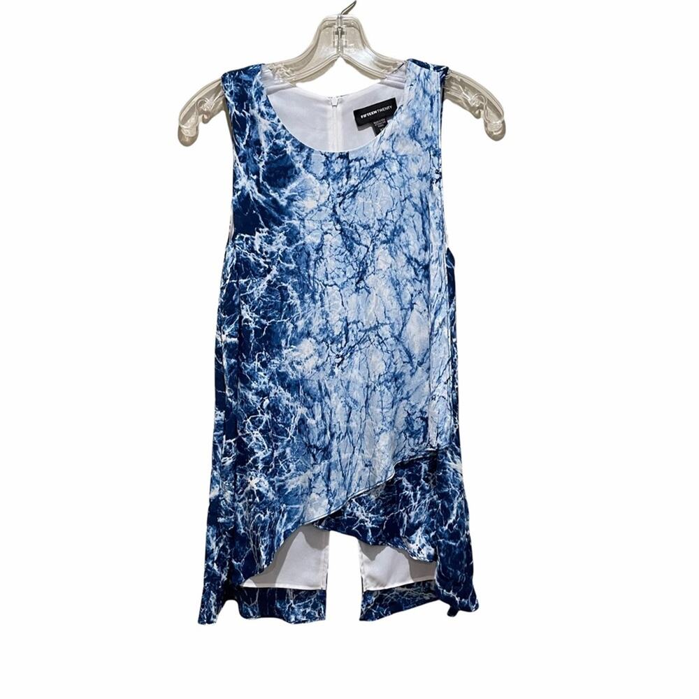 Fifteen Twenty Split Back Layered Tank Top Blue and White Print Size XS